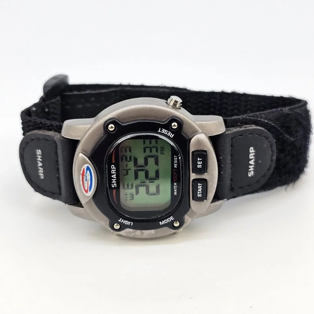 VTG Sharp Men's Digital Watch 40MM Large Gray Case Black Canvas Band New Battery